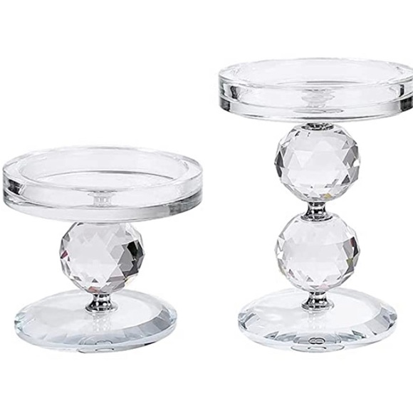 🎉HP🎊 Set of 2 Faceted Glass Crystal Pedestals - Picture 2 of 2